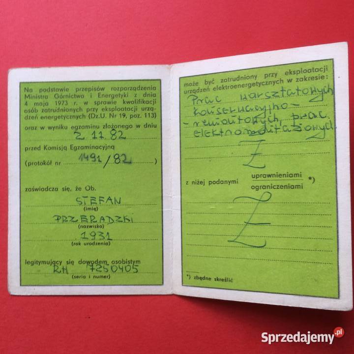 1904 Zaświadczenie Kwalifikacyjne SEP Szczecin