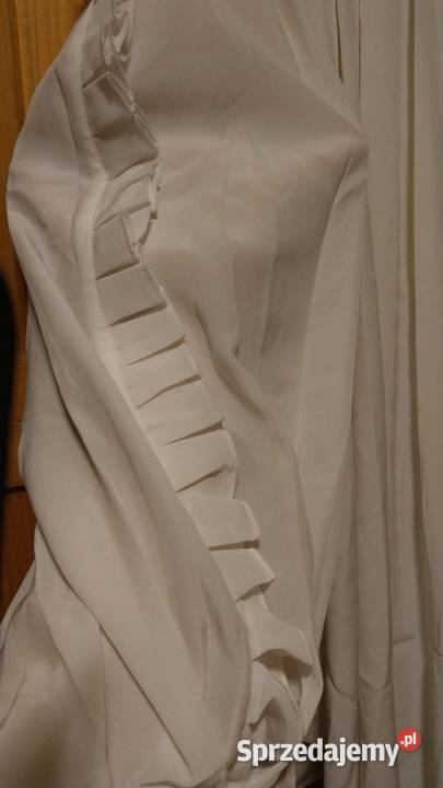 Biała bluzka koszula falbany plisy ukryte guziki z kołnierzykiem