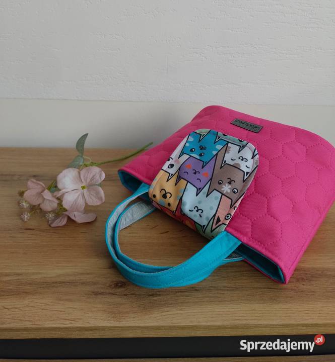 Różowa Torebka Koszyk w KOTKI handmade 13cm Kraków