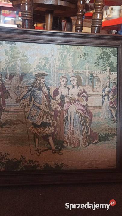 Gobelin w ramach obraz Scena dworska Haft Tkaniny Gdańsk