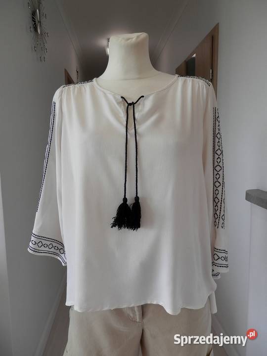 Bluzka w stylu Etno Boho Kremowa Zdobiona Zara Łomża