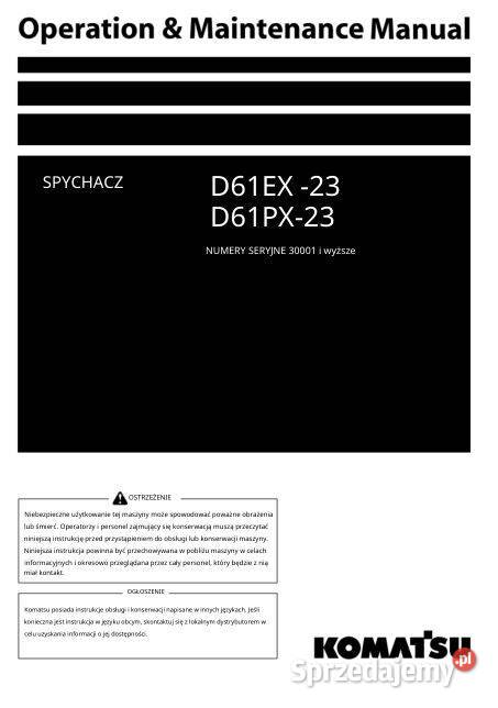 KOMATSU D61EX23 D61PX23 instrukcja obsługi świętokrzyskie Kielce