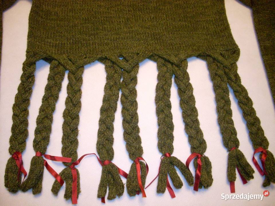 Lost Girl Sweter Oliwkowy Frędzle 36 38 vintage zielony małopolskie Nowy Sącz
