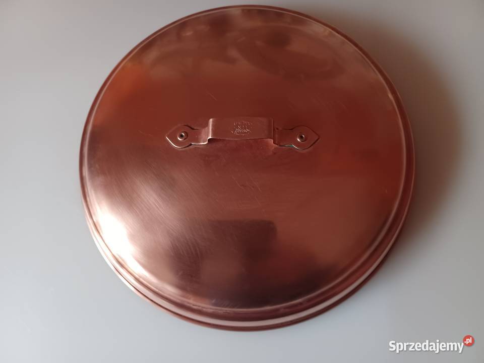 Sygnowana duża miedziana pokrywka Miedź Kolekcja Poznań