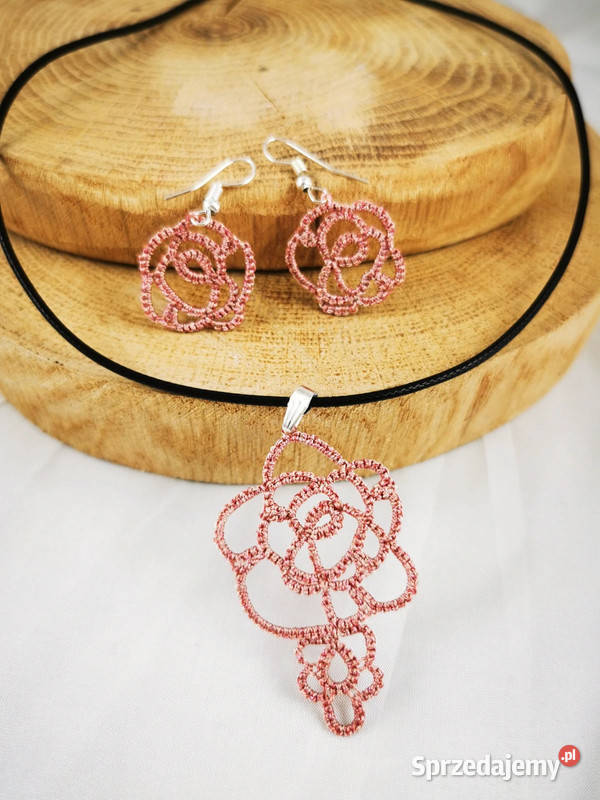 Komplet biżuterii frywolitka małopolskie Wiśniowa