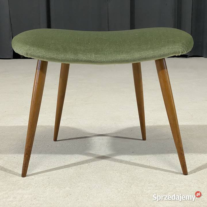 Taboret vintage PRL zielony drewniane nogi lata 50cm zachodniopomorskie Budno