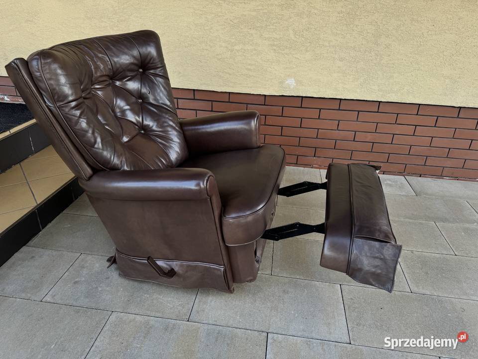 Fotel relaks skórzany bujany rozkładany pod nogi Garwolin