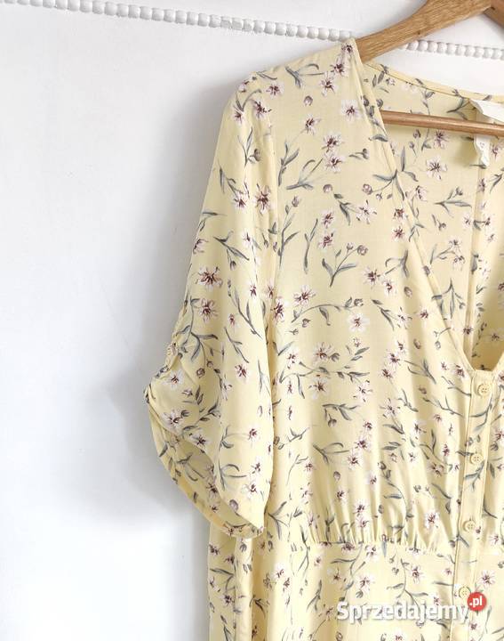 Maślana sukienka HM 50 5XL kwiaty midi tea dress Szczecin sprzedam