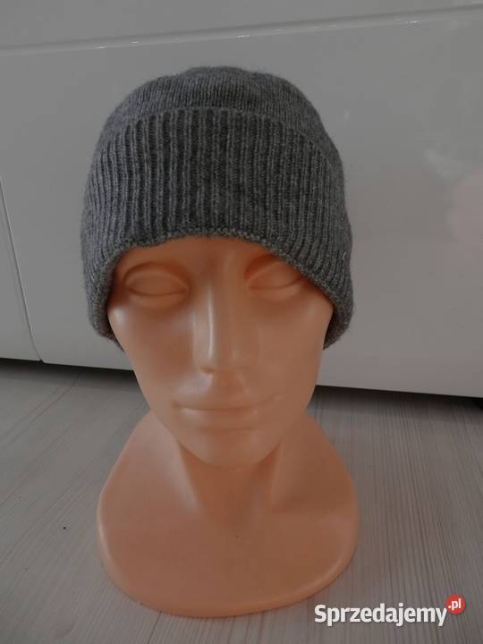 Czapka Męska Wełniana Wełna Wiskoza Szara Beanie Łomża