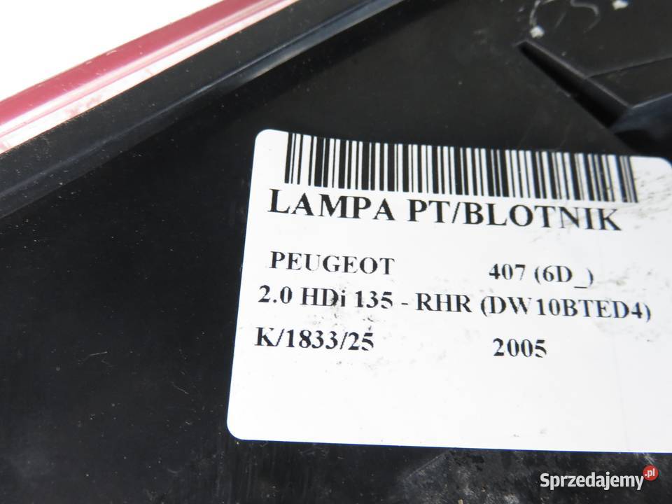 LAMPA PRAWA TYLNA PEUGEOT 407 6D 9656606280 Lampy tylne
