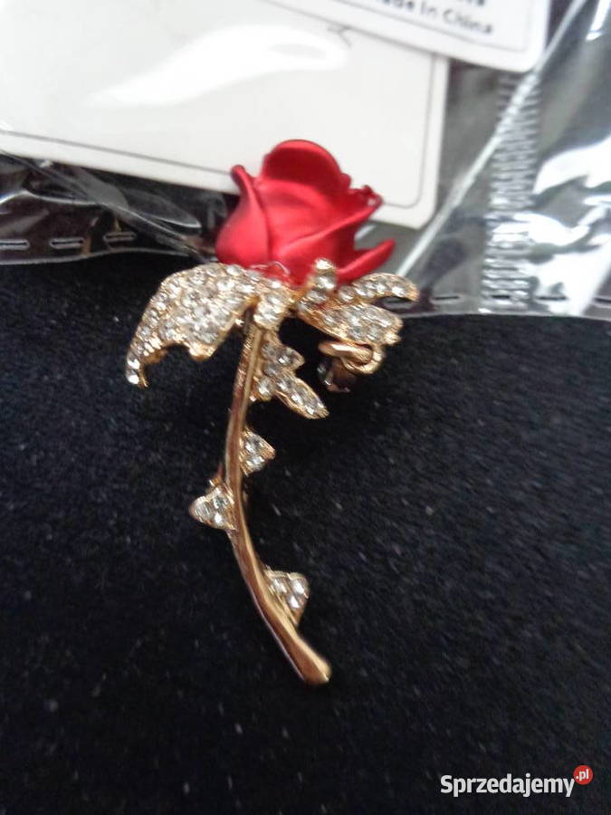 broszka nowa czerwona róża Ozdoby wielkopolskie