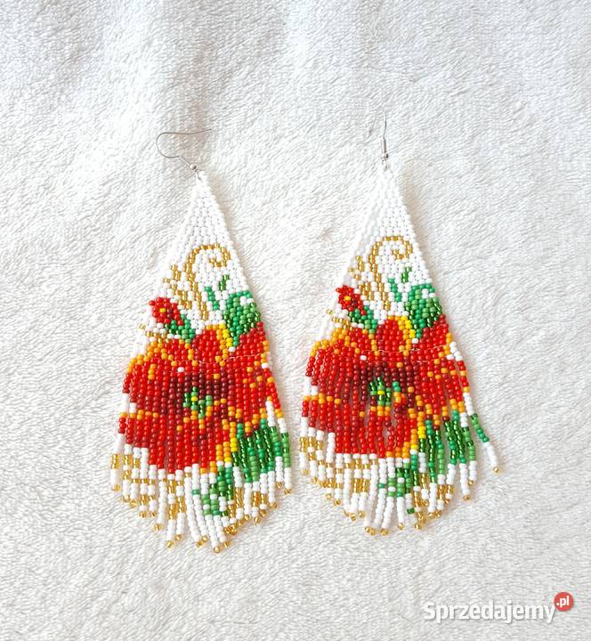 Duże kolczyki koralikowe boho etno bohemian mak Szczecin sprzedam