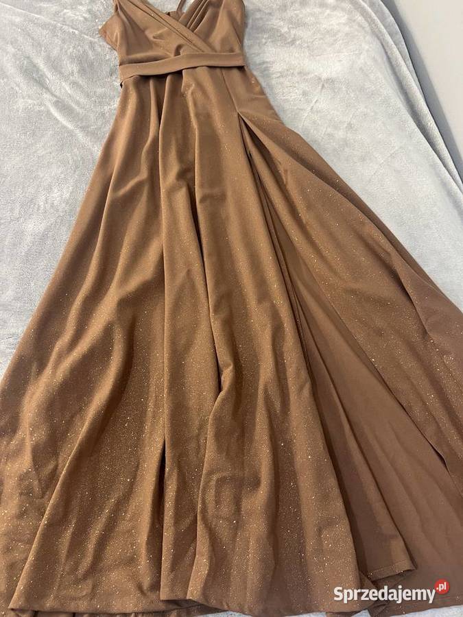 Sukienka wieczorowa na stódniówkę wesele wyjście brązowy/beżowy Moda i Styl
