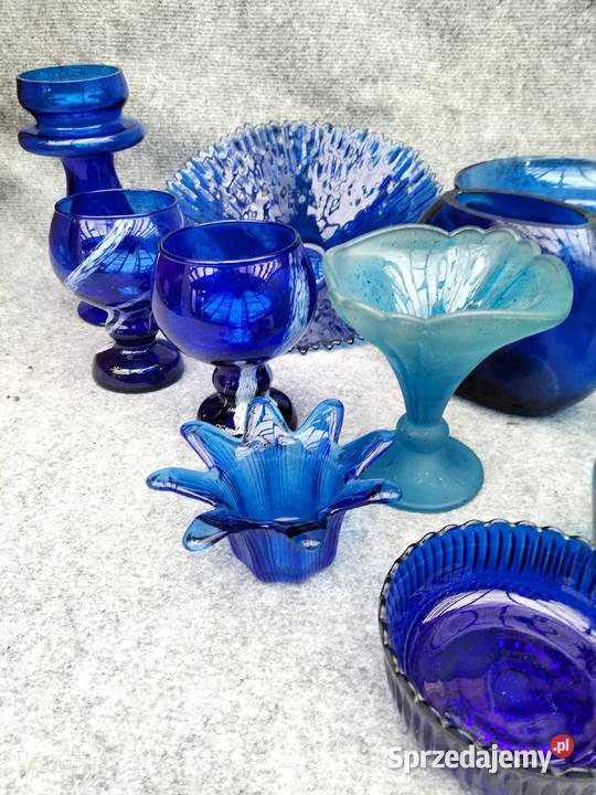 Szkło kobaltowe niebieskie zestaw kolekcja wielkopolskie Leszno