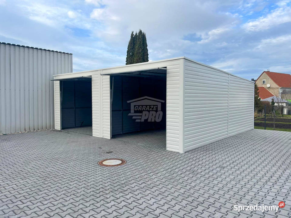 Garaż blaszany 8x7m 2x brama uchylna rynny dach Sprzedaż Nowy Dwór Mazowiecki