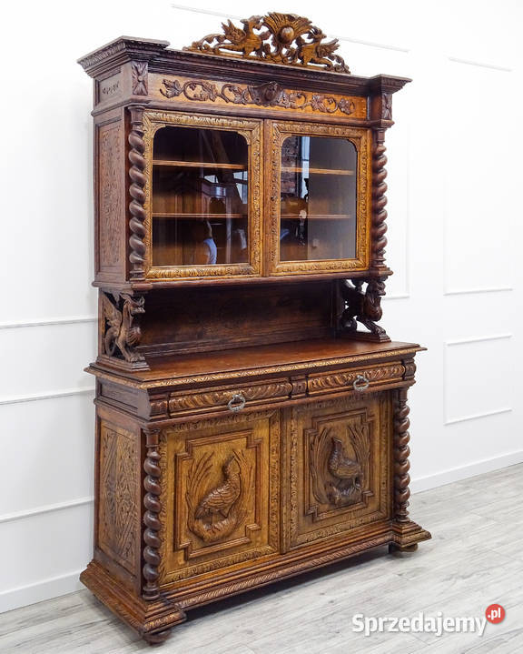 Kredens myśliwski DĘBOWY rzeźbiony bufet do Kalisz
