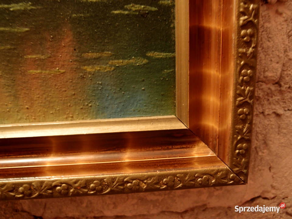 Obraz pejzaż jeziora rama drewniana z gipsową Łódź