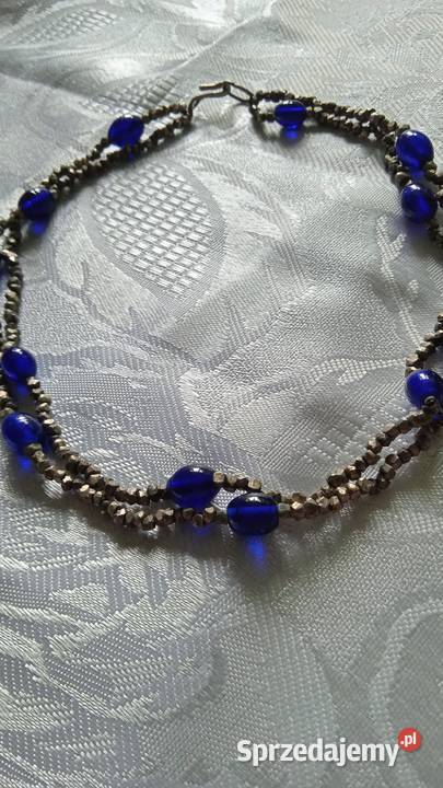 KRÓTKI NASZYJNIK OBRÓŻKA Z KOBALTOWYCH KORALI I Piła