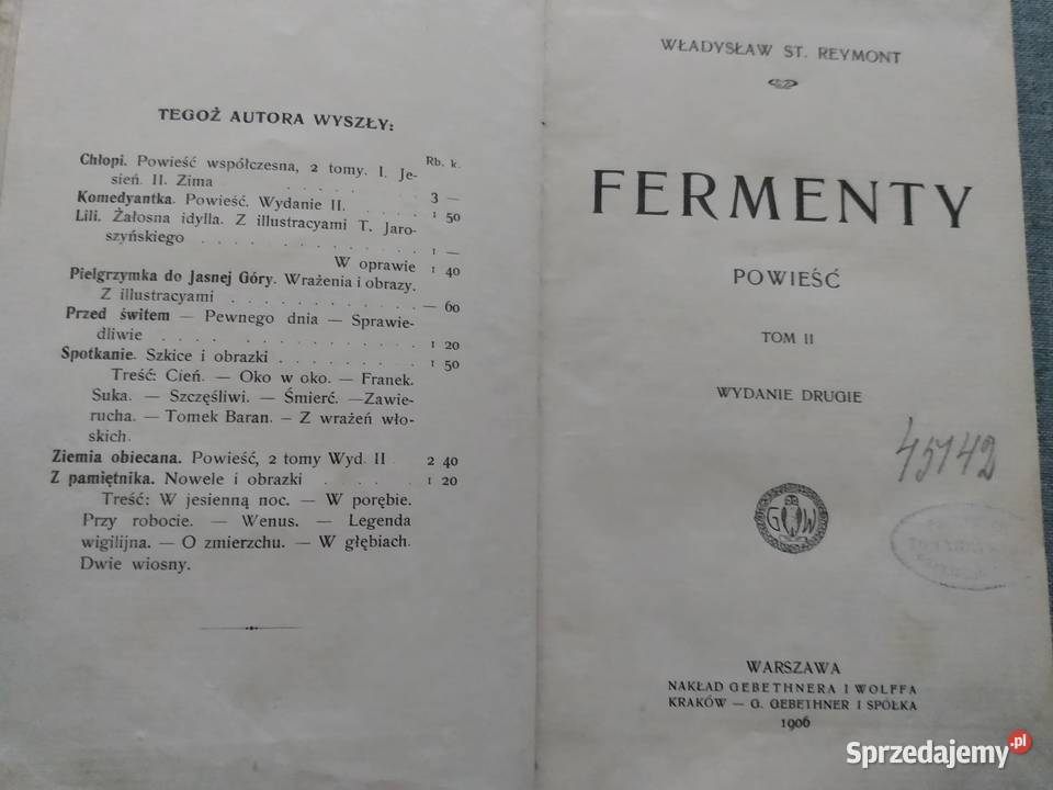 Fermenty powieść tom I i II 1906 r Władysław Poznań