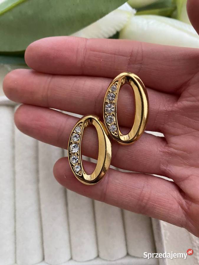 kolczyki złota tonacja kryształki wieczorowe Łódź