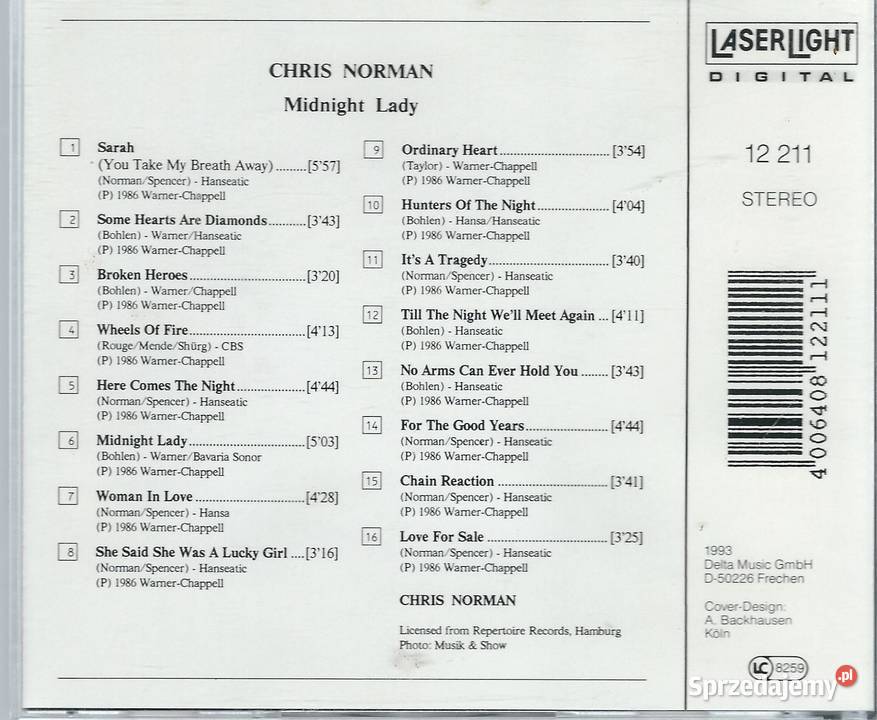 CD Chris Norman Midnight Lady 1993 LaserLight CD mazowieckie