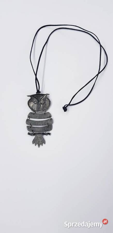 Stary duży wisiorskładana sowa na rzemyku Dąbrowa Górnicza