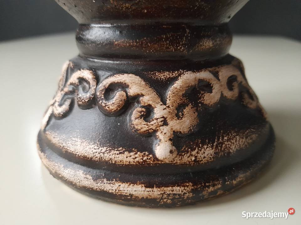 Ceramiczny kolumnowy świecznik vintage wielokolorowy Ceramika i szkło wielkopolskie Koło