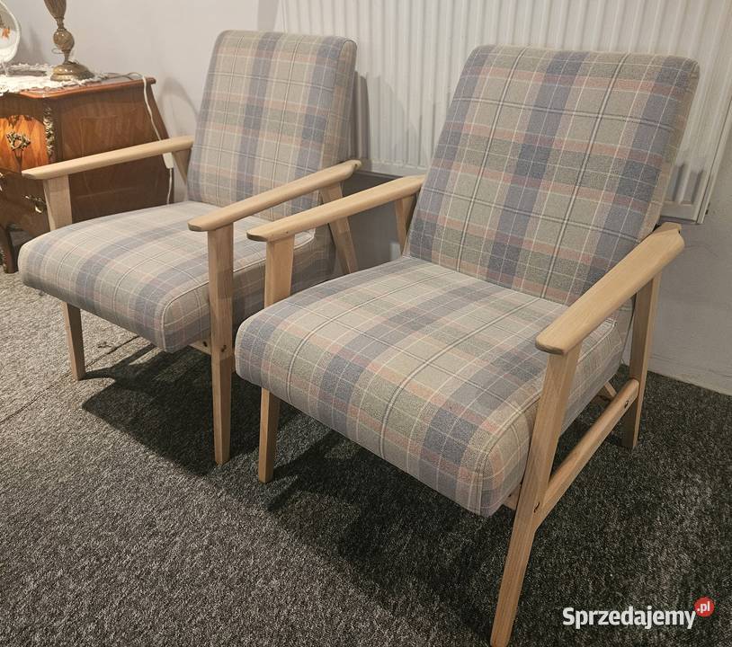 Dwa fotele klubowe PRL Lisek renowacji Lublin