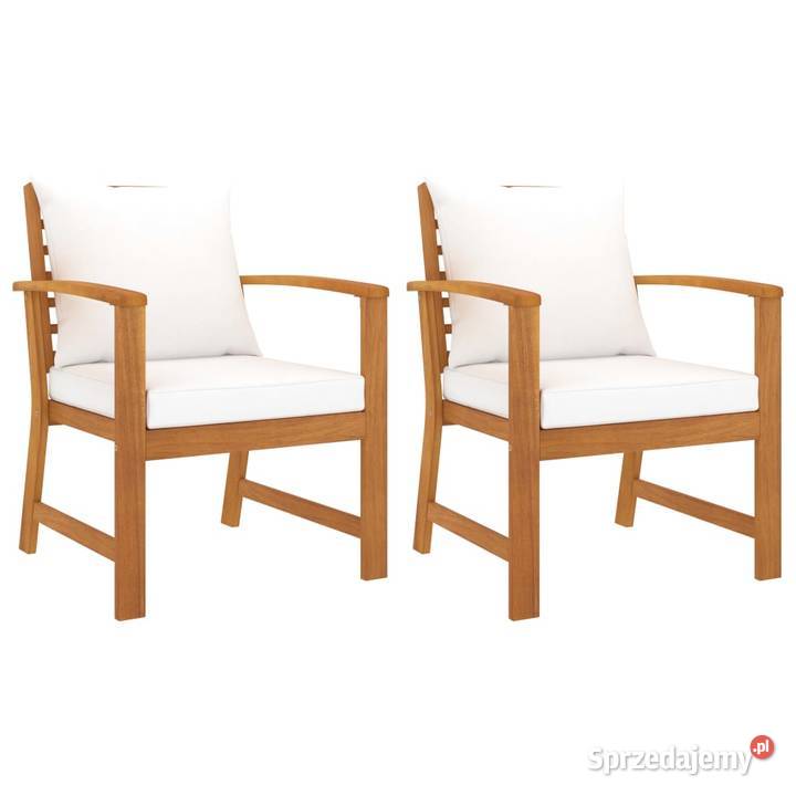 Krzesła ogrodowe 2 kremowe poduszki drewno Warszawa