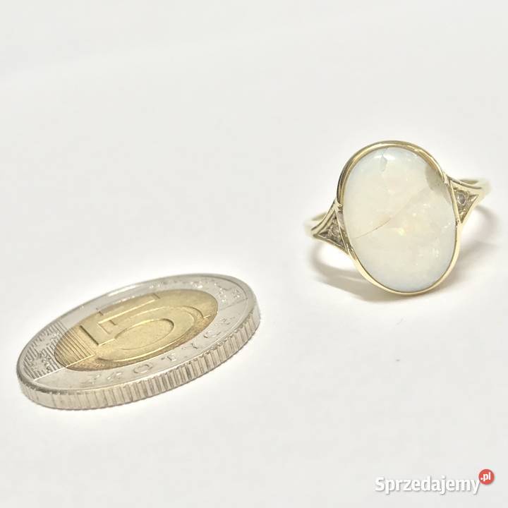 Złoty pierścionek 585 14K z opalem duży biały Warszawa