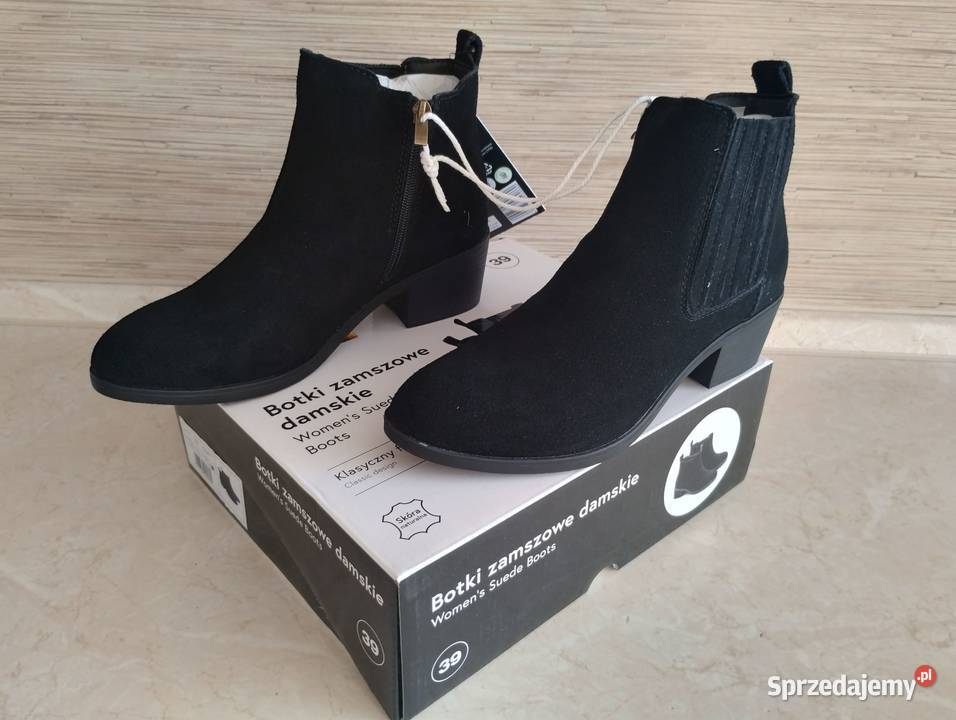 NOWE Buty damskie zamszowe botki CZARNE 39 skóra Zabrze