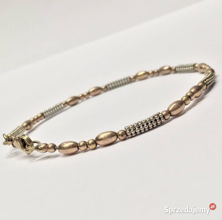 Złota BRANSOLETKA 375 9K PÓŁSZTYWNA różowe i mazowieckie