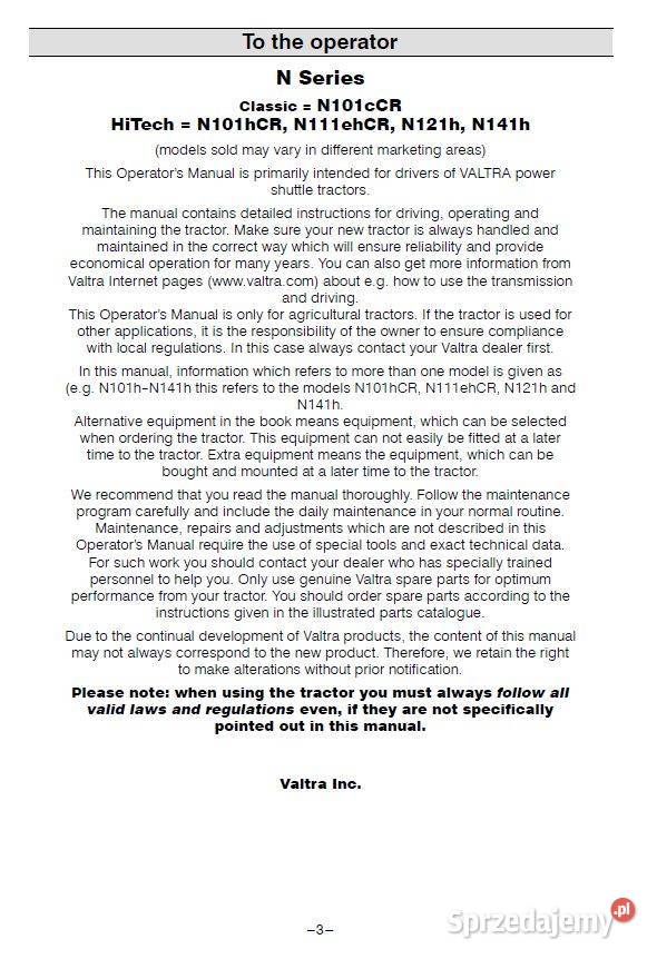 VALTRA N101HCR N111EHCR N121H N141H INSTRUKCJA Kielce