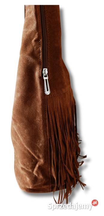 Torebka hobo worek zamszowy camel frędzle Żabiczyn