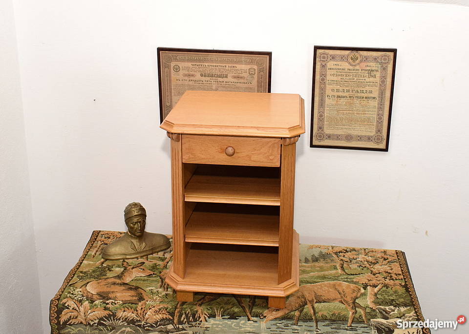 ŁADNA DĘBOWA SZAFKA Z WYSUWANYM BLATEM STOLIK Antyki, Sztuka, Kolekcje
