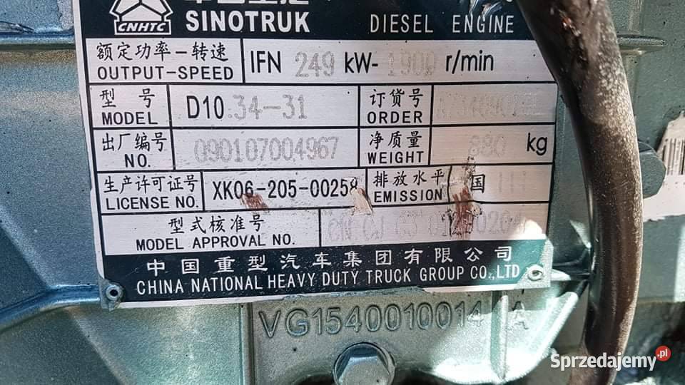 Chiński silnik D103431 249kW 1900rmin Zbylitowska Góra
