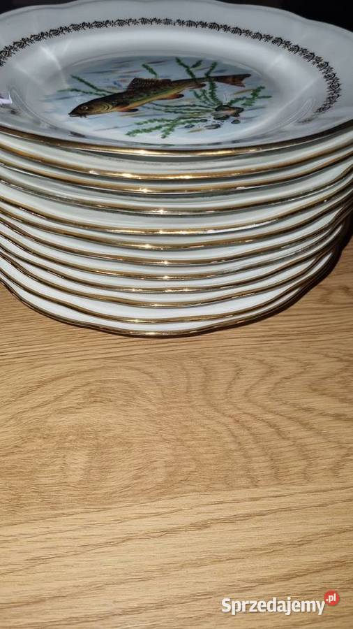 Talerze Płaskie Ryby Porcelana Francuska Wola Podłężna