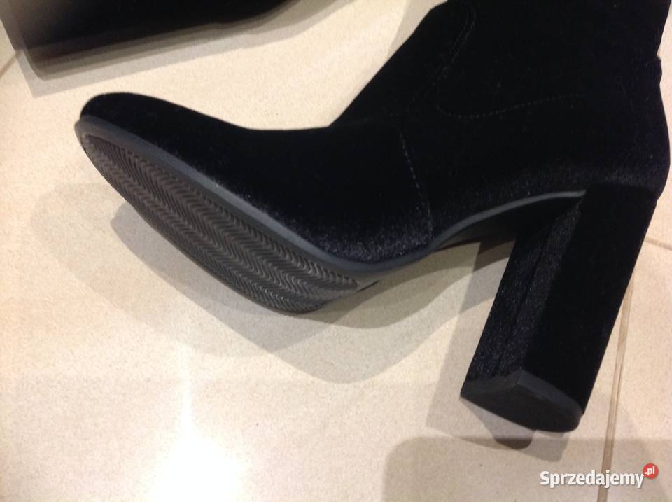 Długie Czarne Kozaki Damskie 36 do Uda Welur Nowa Sól