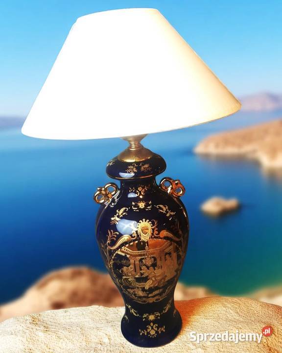 Porcelanowa lampa stołowa kobalt i złoto Pomiechówek