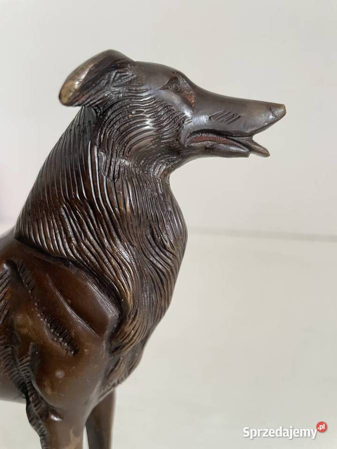 Art Deco stara figurka psa z brązu w stylu art Łódź