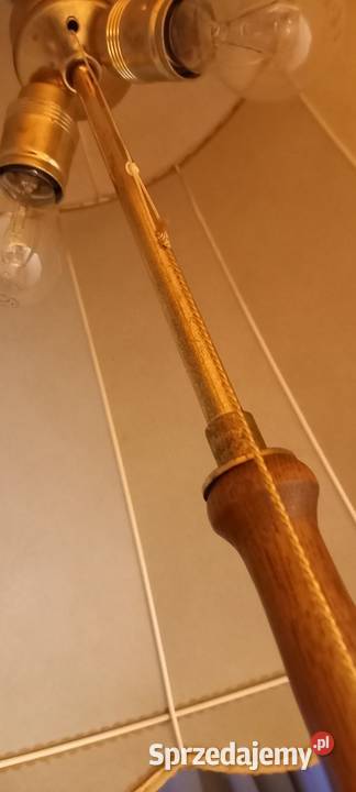 Drewniana lampa podłogowa z abażurem 2 sprzedam