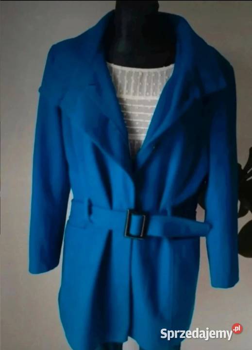 Płaszcz wełniany długi niebieski zimowy XXL 44 Zimowa