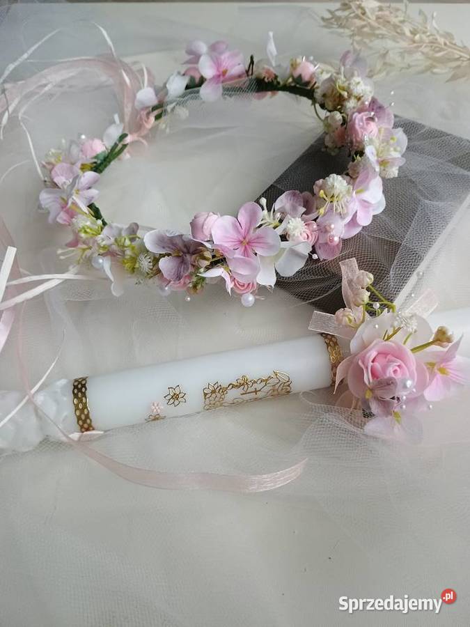 Wianek komunijny jasny róż