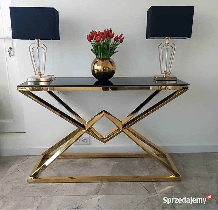 Nowoczesna konsola czarna szyba złota Glamour 80cm Nowy Sącz