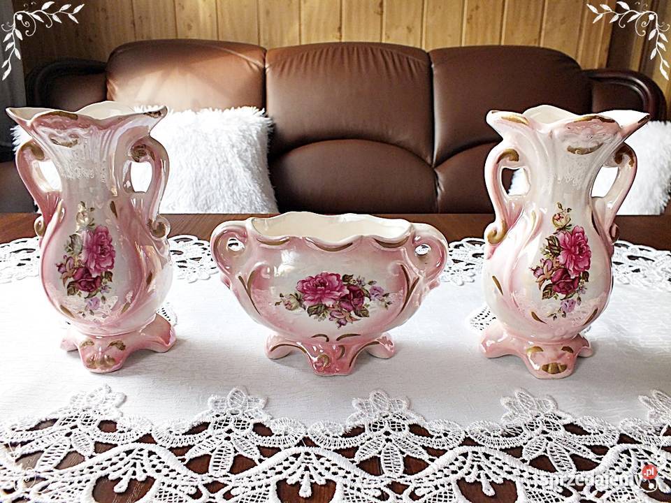 Stary porcelanowy komplet różowy kwiaty Śliczny lubuskie Żary