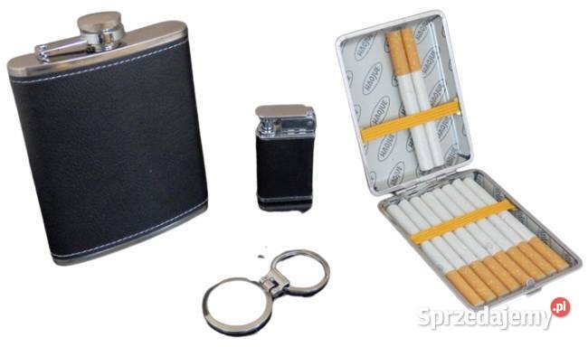 Zestaw Piersiówka Papierośnica Brelok Długopis Ostrowy nad Okszą