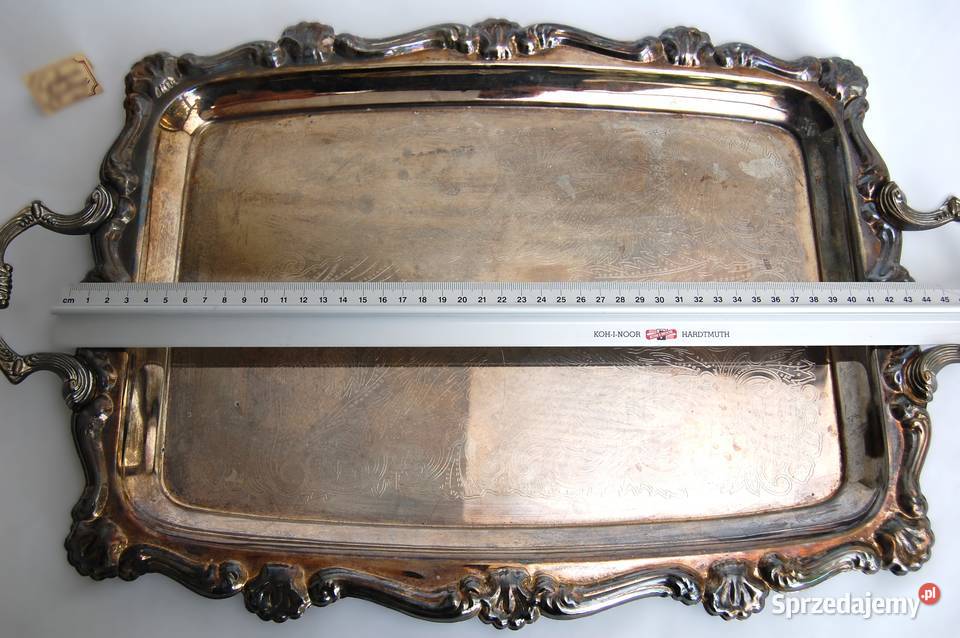 Duża taca platerowana posrebrzana grawerowana lubelskie Lublin