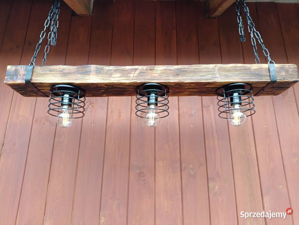 Lampa z drewnianej belki industrialna rustykalna Jedlicze sprzedam