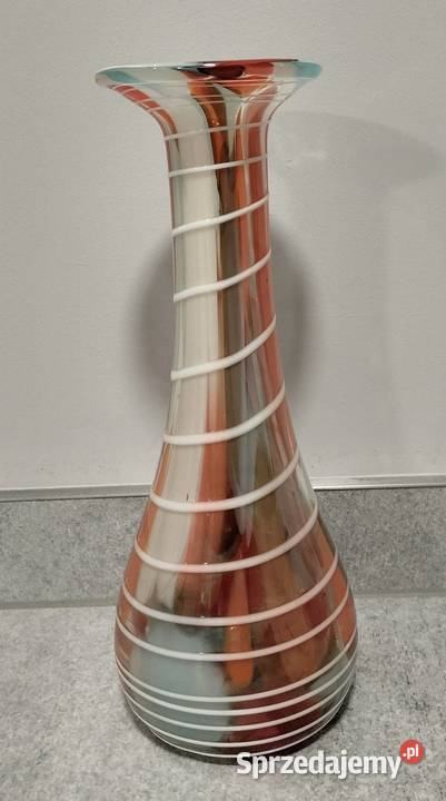 Wazon ręcznie formowany Ząbkowice lata 70 szkło Porcelana i szkło Stęszew sprzedam