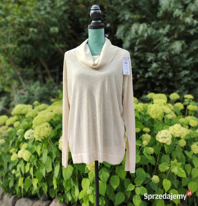 Cienki sweter Reserved XL dekolt woda beżowy żółty/złoty Szczecin